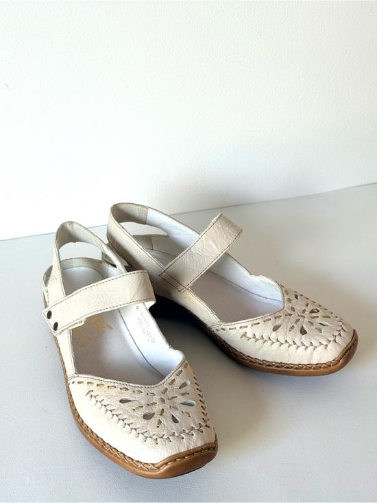 Rieker Shoes - Rieker Cream Mary Jane Slingback Leather Shoes 37